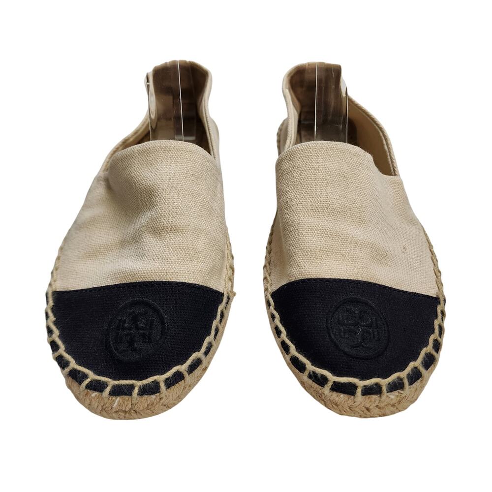 Tory Burch Two-Tone Canvas Espadrille Flats in Beige and Black - Picture 3 of 10